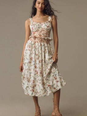 Anthropologie Sleeveless Smocked-Waist Ruffled Midi Dress